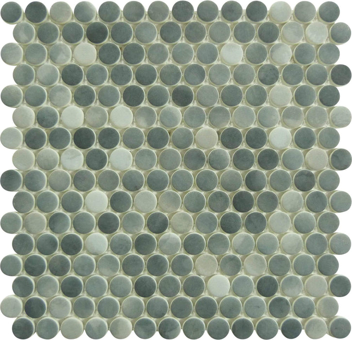 Polka Dot Ombre Reef Grey Penny Round Recycled Matte Glass Tile Euro Glass
