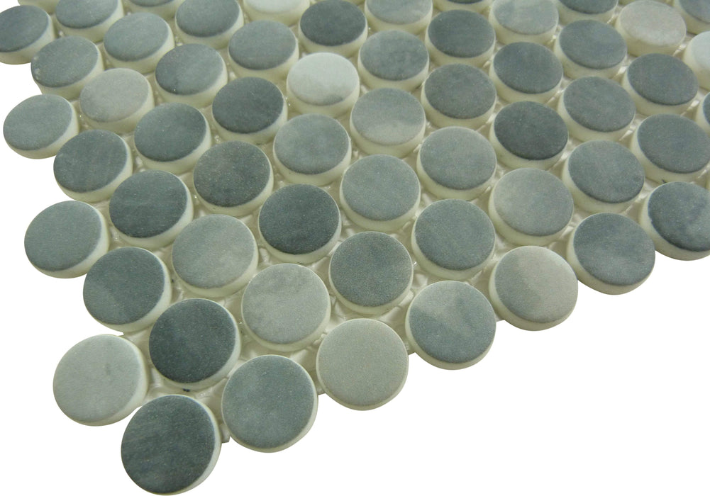 Polka Dot Ombre Reef Grey Penny Round Recycled Matte Glass Tile Euro Glass