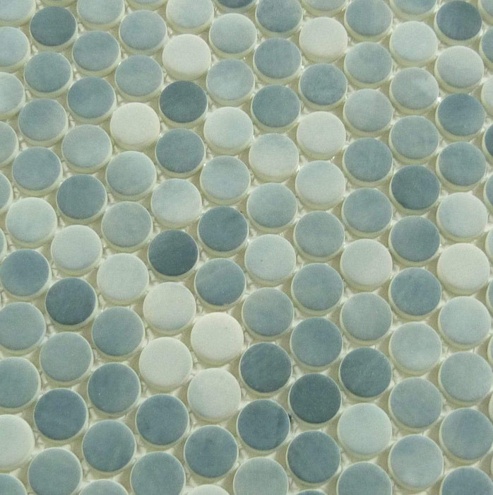 Polka Dot Seashore Waves Blue Penny Round Recycled Matte Glass Tile Euro Glass