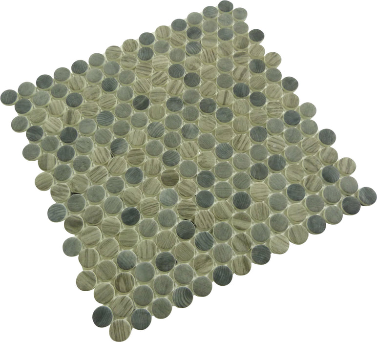 Polka Dot Umbel Grey Penny Round Recycled Matte Glass Tile Euro Glass