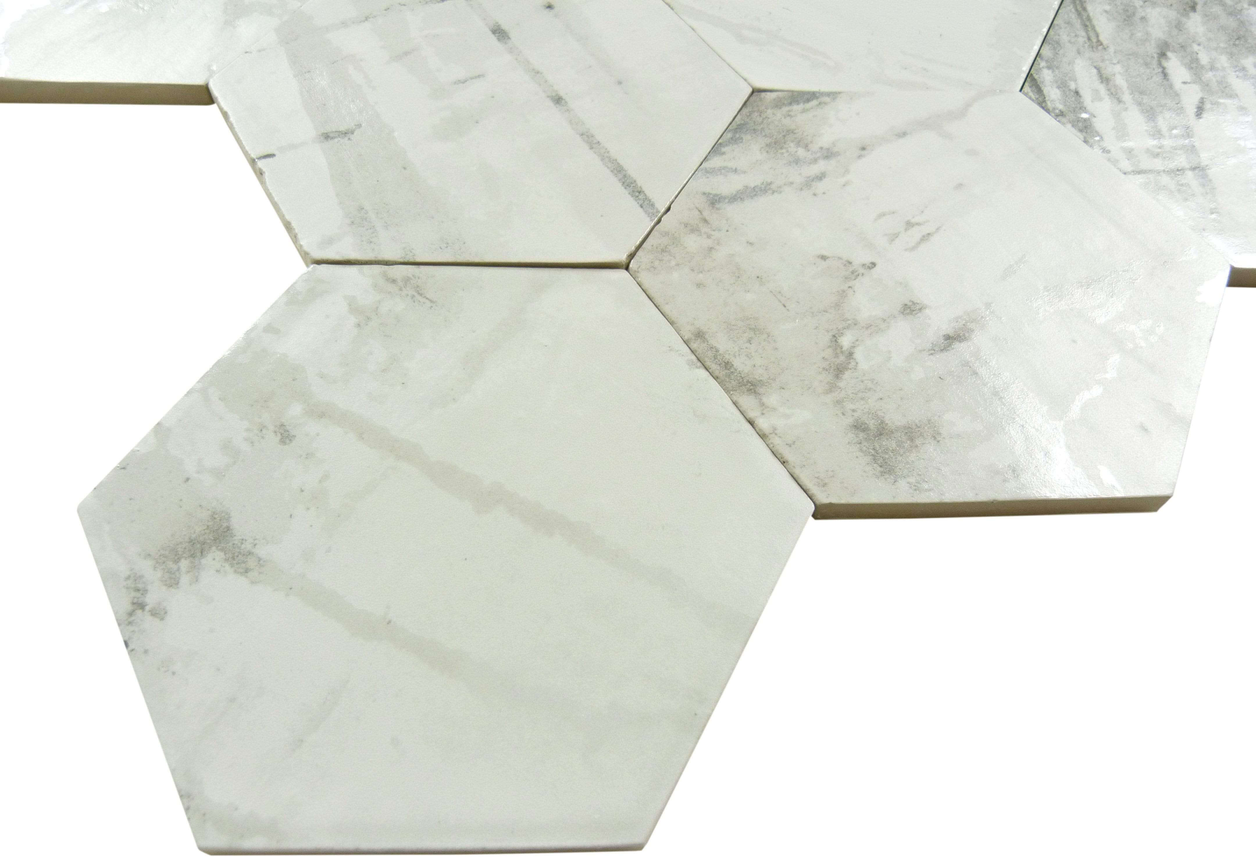 Princeton Glaze Linen Fresh White Glossy & Matte Hexagon Porcelain Tile Euro Glass