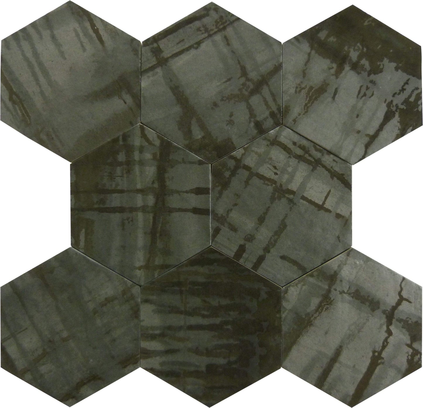 Princeton Glaze Nero Night Black Glossy & Matte Hexagon Porcelain Tile Euro Glass