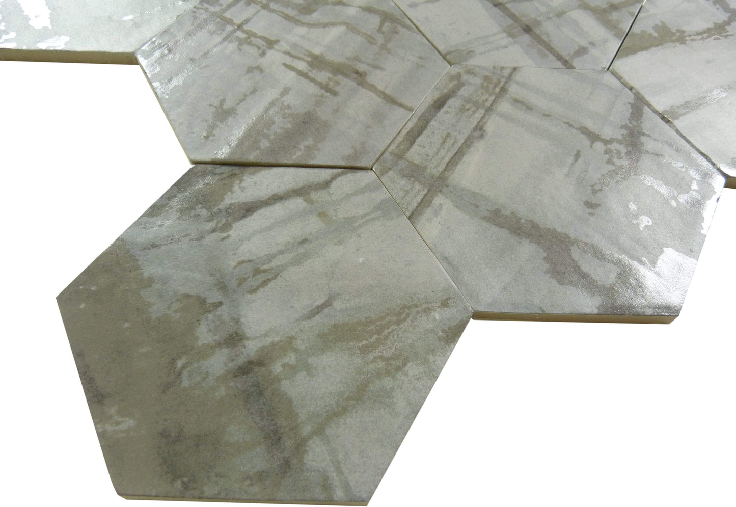 Princeton Glaze Victorian Pewter Grey Glossy & Matte Hexagon Porcelain Tile Euro Glass