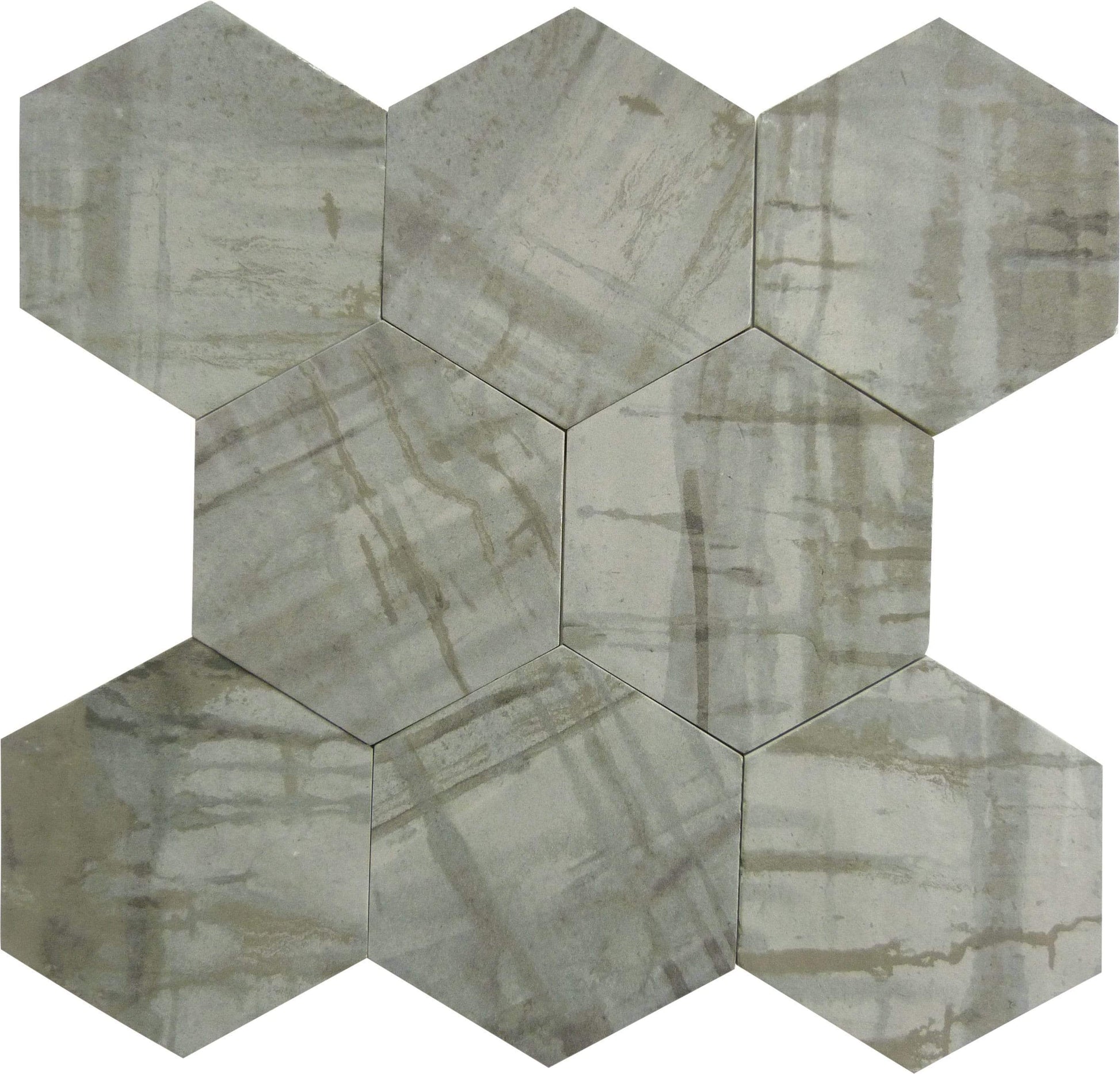 Princeton Glaze Victorian Pewter Grey Glossy & Matte Hexagon Porcelain Tile Euro Glass