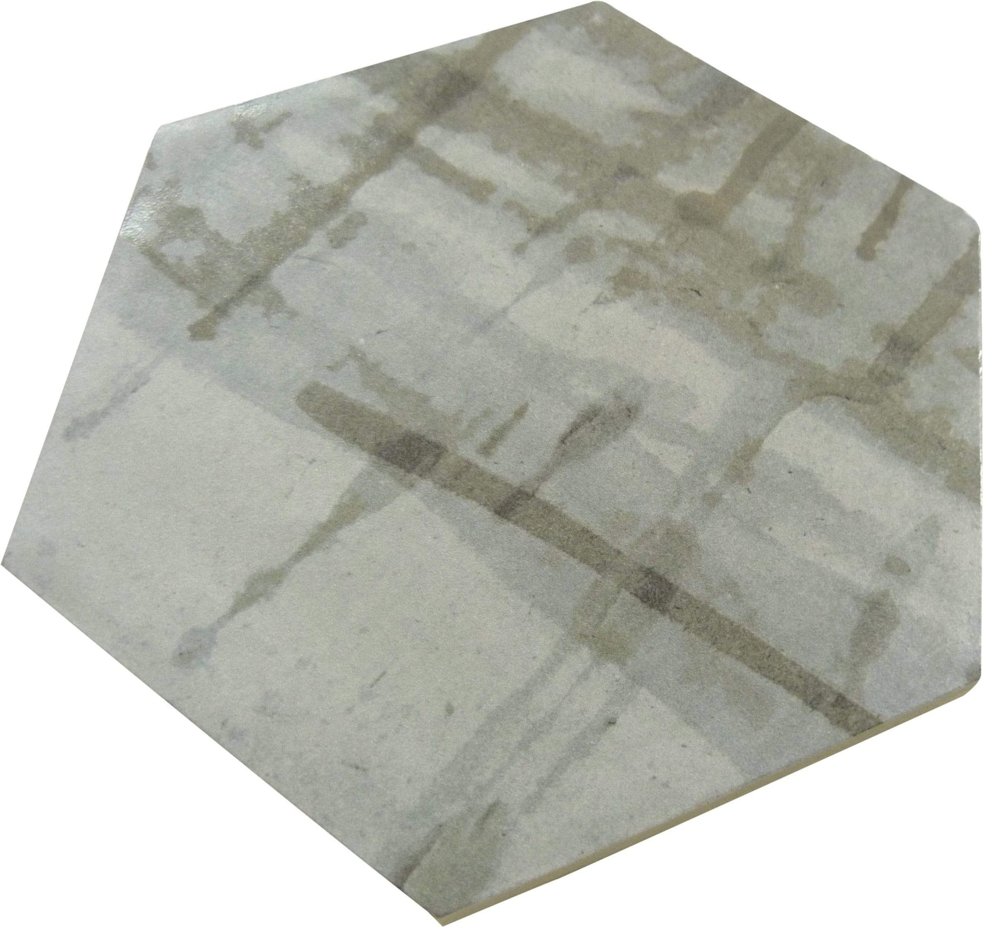 Princeton Glaze Victorian Pewter Grey Glossy & Matte Hexagon Porcelain Tile Euro Glass