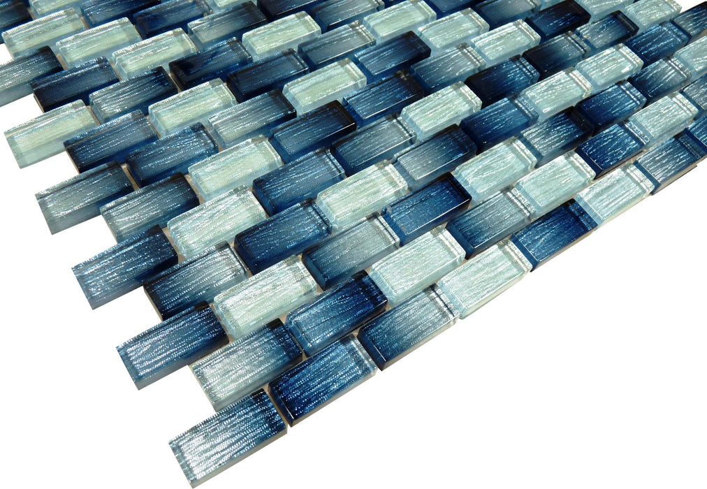 Antoinette Blue Mini Uniform Brick Glossy Glass Tile
