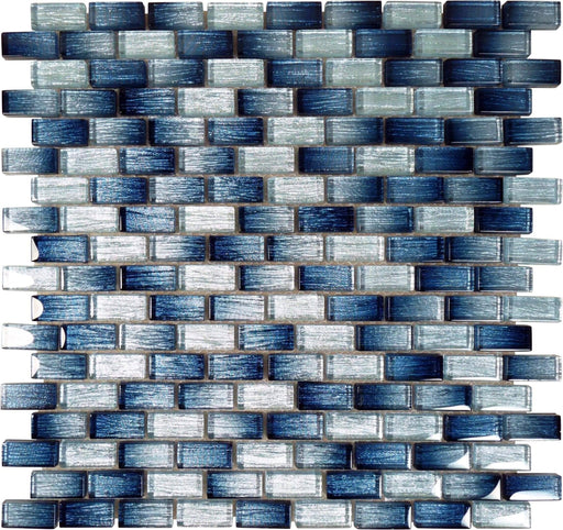 Antoinette Blue Mini Uniform Brick Glossy Glass Tile Euro Glass