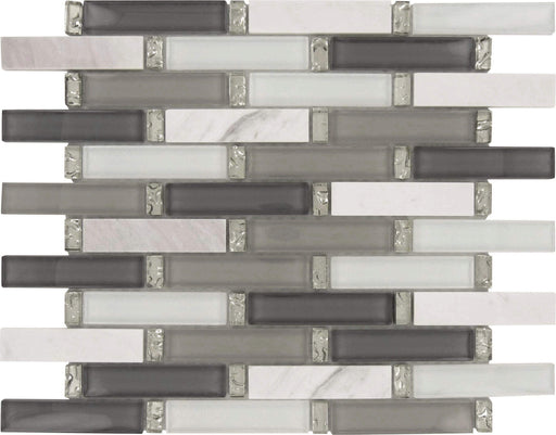 Waterscape Grey 1'' x 4'' Glass and Stone Glossy Tile Euro Glass