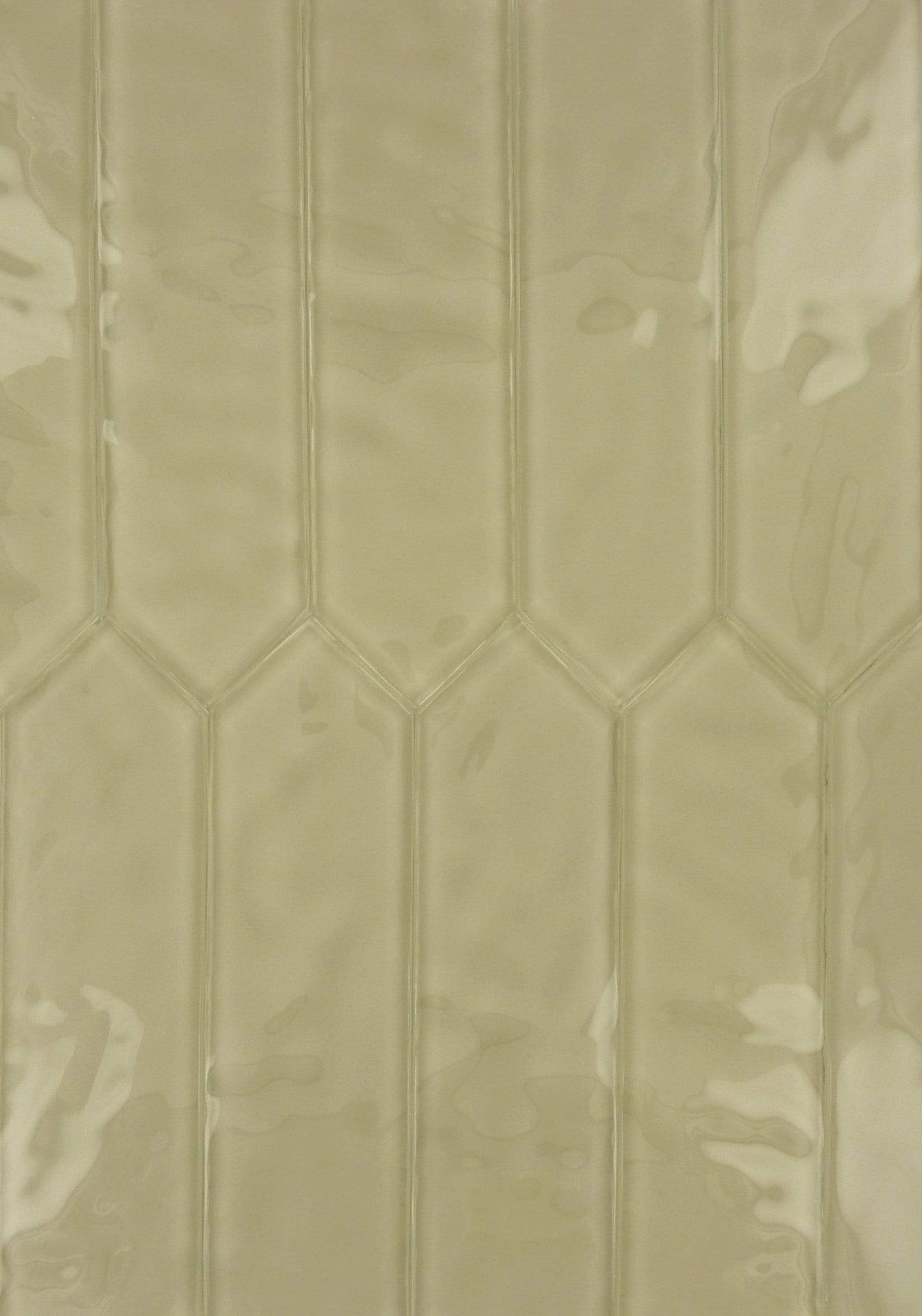 Quail Beige 3" x 10" Elongated Hexagon Rippled Glossy Glass Tile Euro Glass