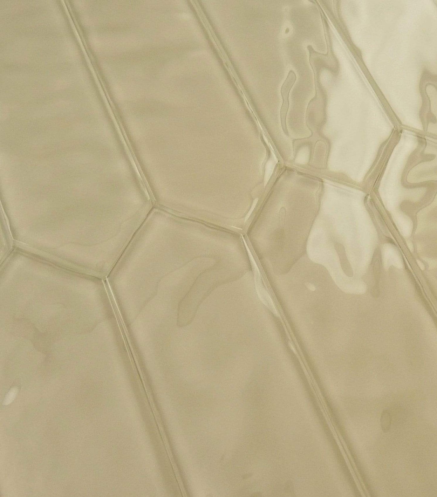 Quail Beige 3" x 10" Elongated Hexagon Rippled Glossy Glass Tile Euro Glass