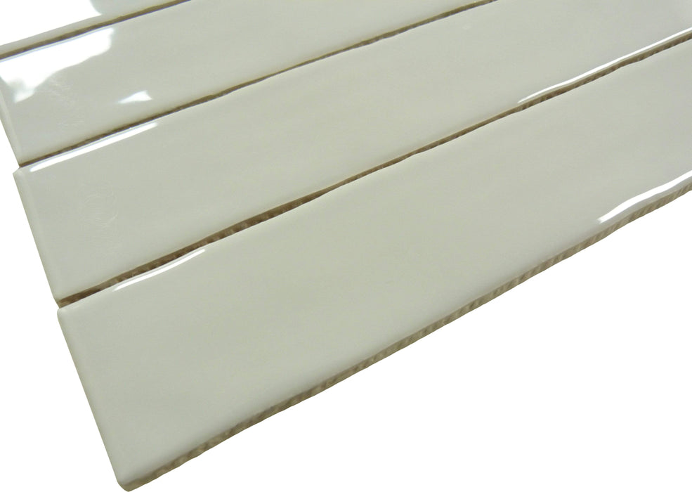 Quelline Earnest Light Grey 2" x 10" Glossy Ceramic Tile Euro Glass