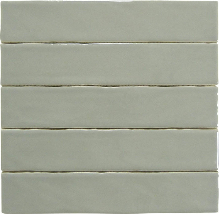 Quelline Mistic Salts Grey 2" x 10" Glossy Ceramic Tile Euro Glass