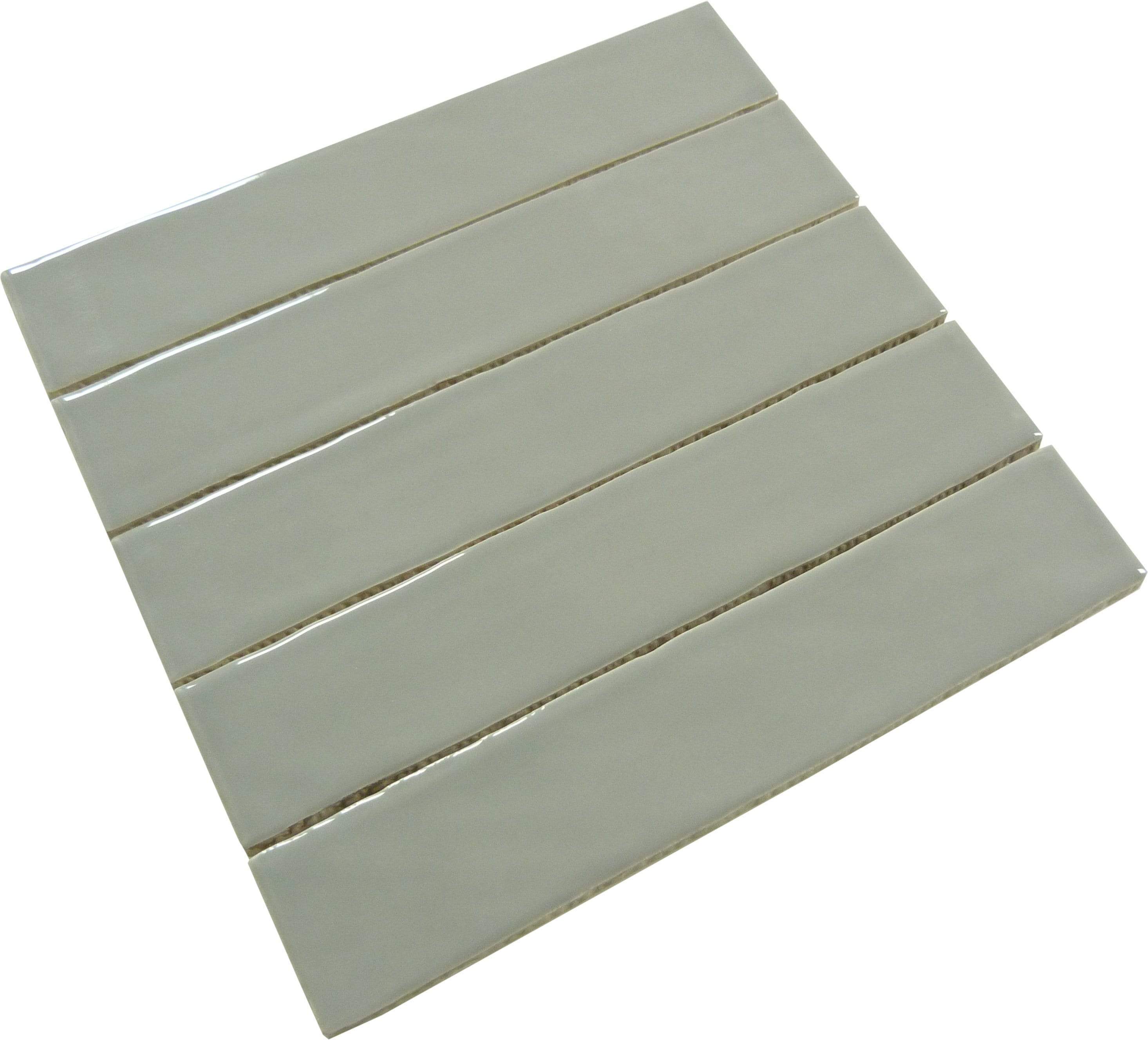 Quelline Mistic Salts Grey 2" x 10" Glossy Ceramic Tile Euro Glass