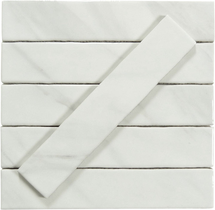 Quelline Rolling Ice White 2x10 Glossy Ceramic Tile Euro Glass
