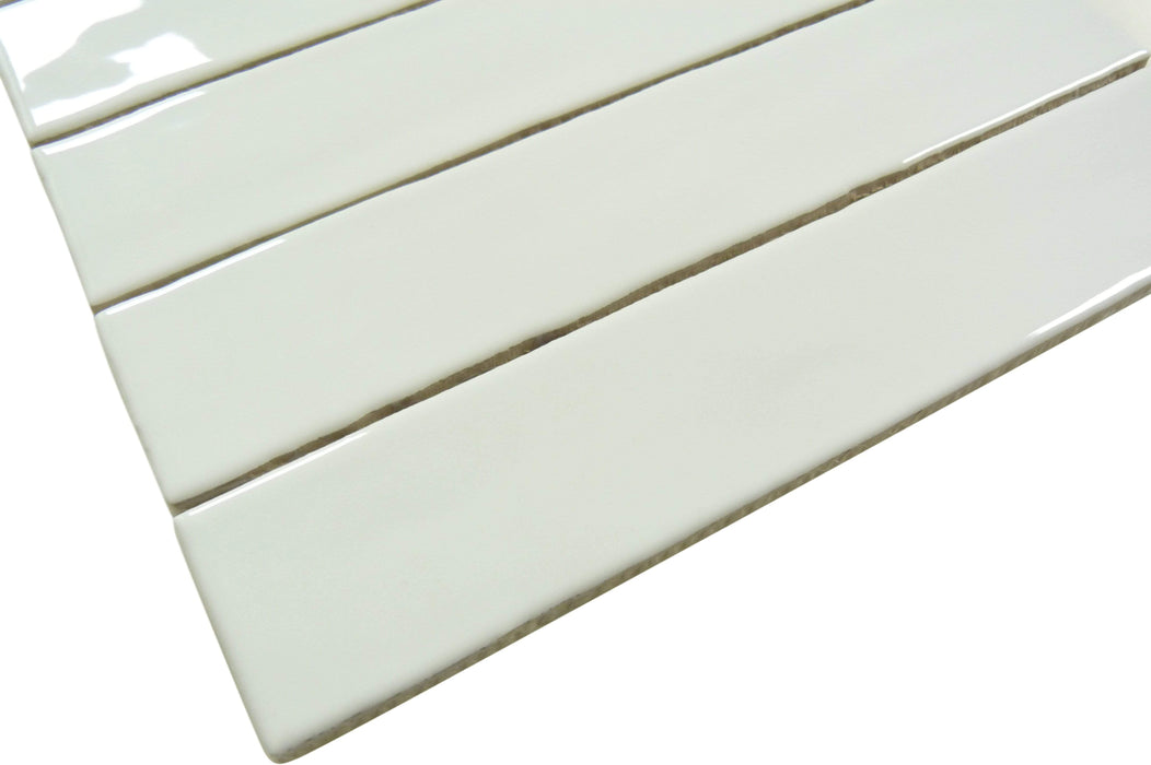 Quelline Striking Glare White 2" x 10" Glossy Ceramic Tile Euro Glass