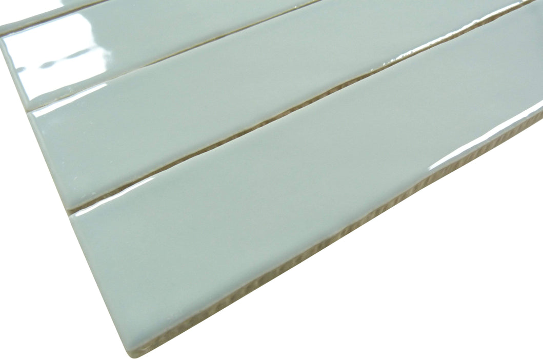 Quelline Velveteen Sky Grey 2" x 10" Glossy Ceramic Tile Euro Glass