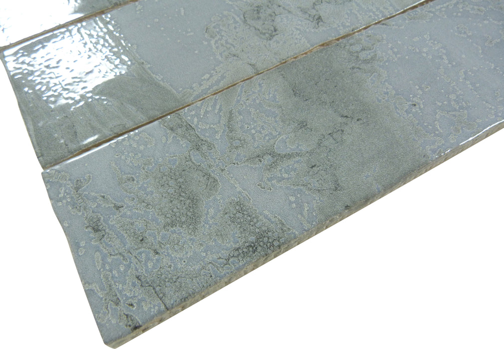Rain Drops Afternoon Sprinkle Grey 3x12 Glossy Ceramic Tile Euro Glass