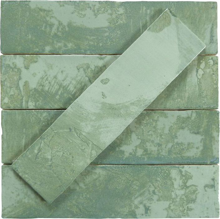 Rain Drops Fern Drizzle Green 3x12 Glossy Ceramic Tile Euro Glass