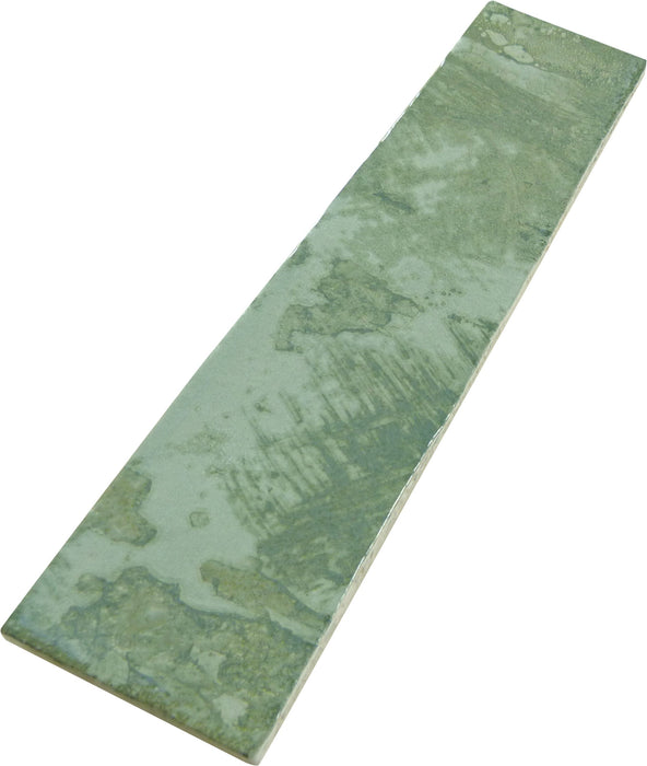Rain Drops Fern Drizzle Green 3x12 Glossy Ceramic Tile Euro Glass