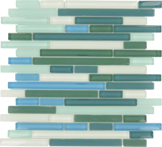 Florida Keys Blue Random Bricks Glossy & Frosted Glass Tile Euro Glass