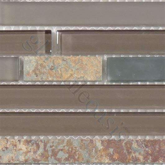 Northampton Putty GS08 Brown Random Bricks Glass and Slate Glossy & Frosted Tile Euro Glass