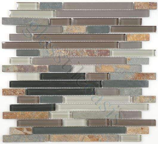 Northampton Putty GS08 Brown Random Bricks Glass and Slate Glossy & Frosted Tile Euro Glass