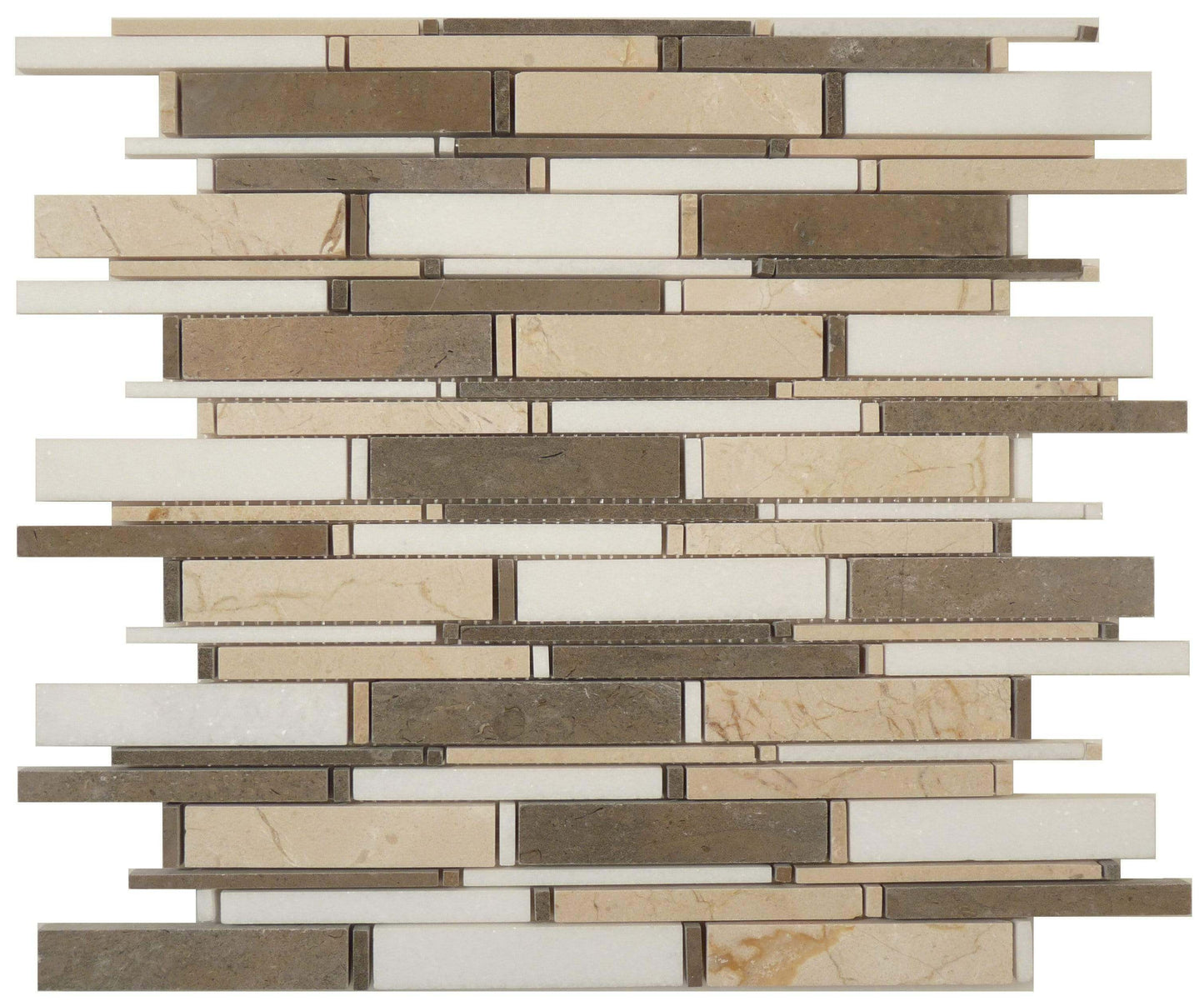 Cascade Lagos Azul, Cream Marfil & Thassos White CS-92 Brown Random Bricks Stone Polished Tile Euro Glass