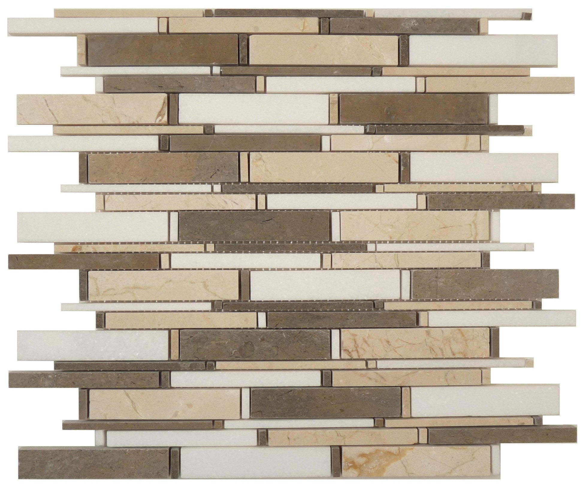 Cascade Lagos Azul, Cream Marfil & Thassos White CS-92 Brown Random Bricks Stone Polished Tile Euro Glass