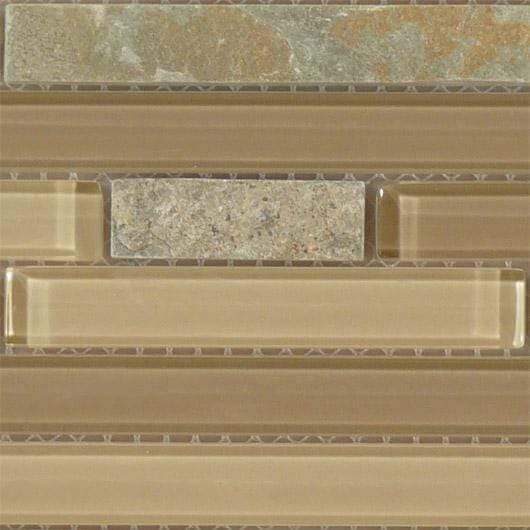 Contemporary Mocha GS20 Cream/Beige Random Bricks Glass and Slate Glossy & Unpolished Tile Euro Glass