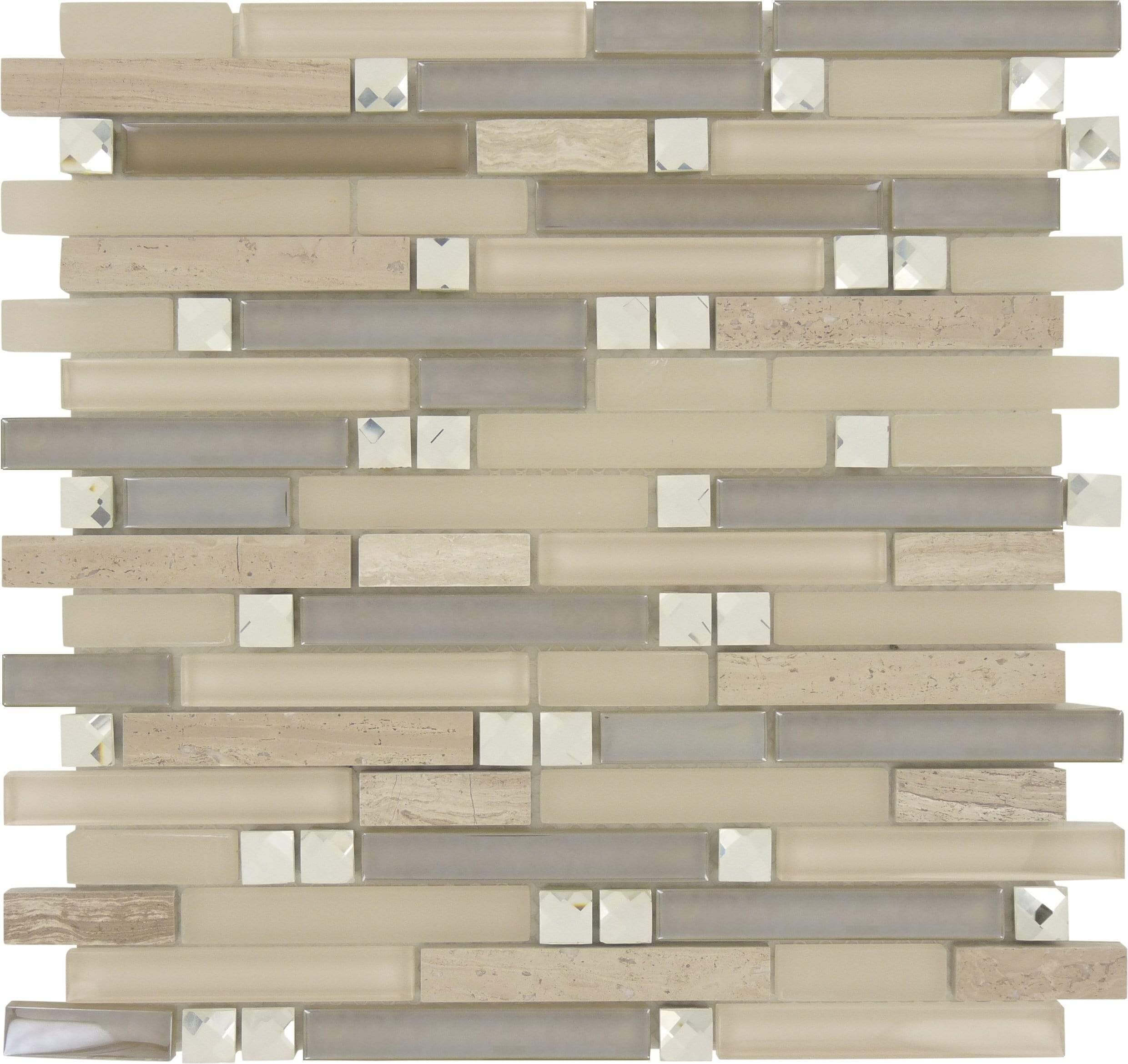 Symphony Grey Tranquility Beige Random Bricks Glass and Stone Tile Euro Glass