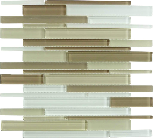 Marble Canyon Beige Random Bricks Glossy & Frosted Glass Tile Euro Glass