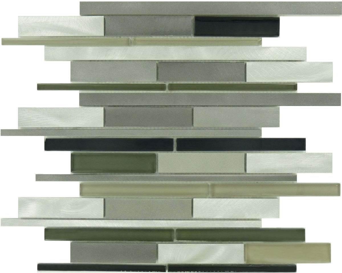 Random Bricks Grey Glass and Metal Tile Glossy Brushed OS-1005