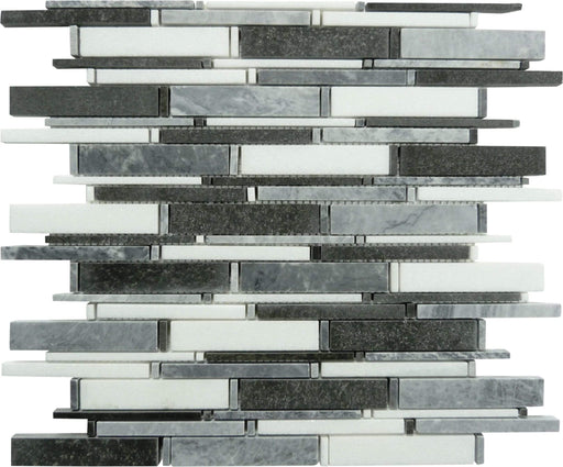 Cascade Mugworth Thassos White & Basalt Grey Random Bricks Polished Stone Tile Euro Glass