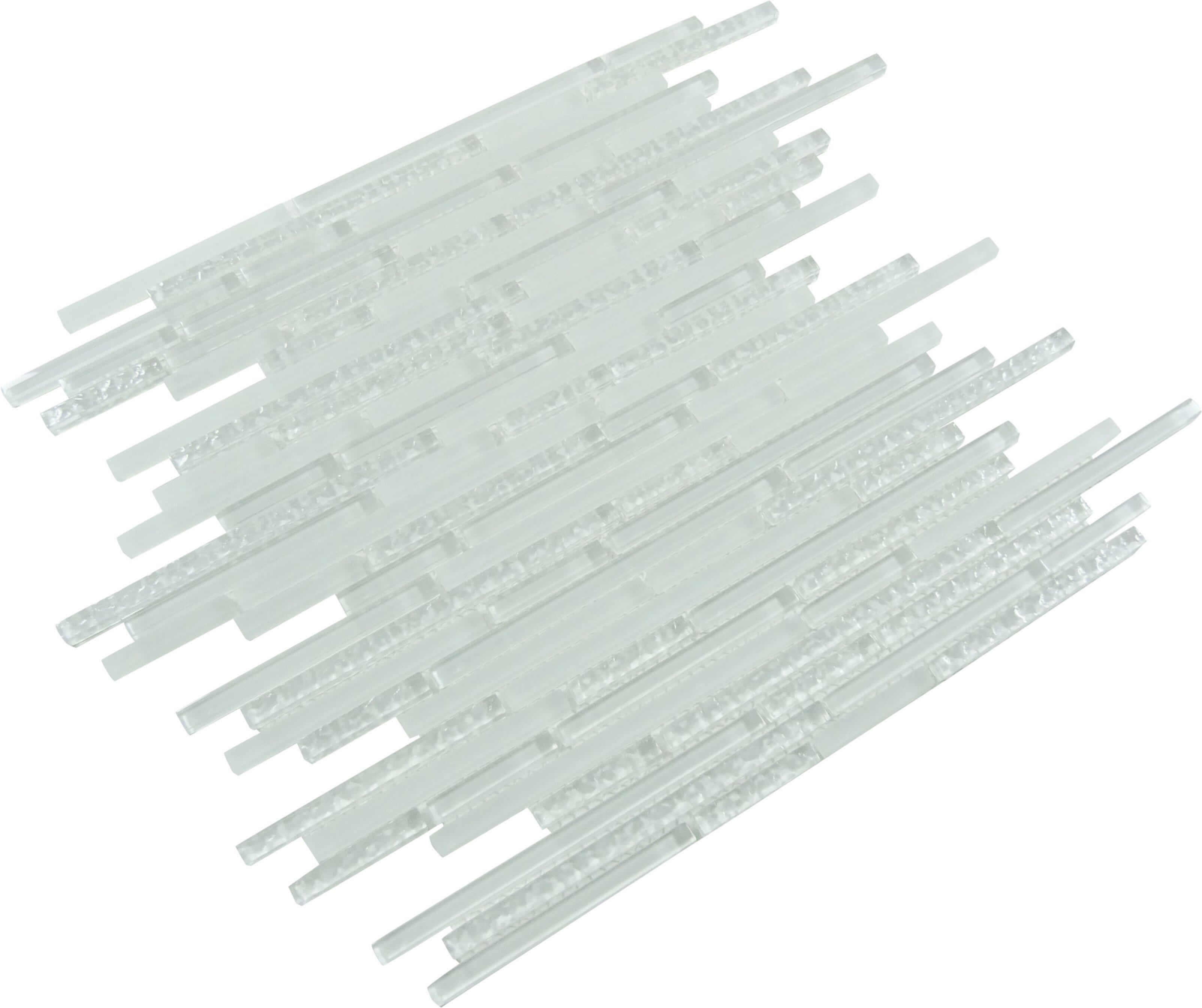 Bright White Random Bricks Glossy & Frosted Glass Tile Euro Glass