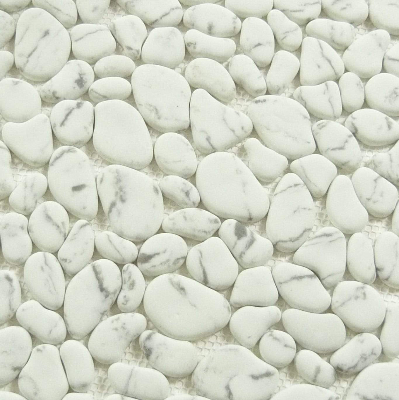 Riverbed Bubbling Creek White Pebble Recycled Matte Glass Tile RVB764