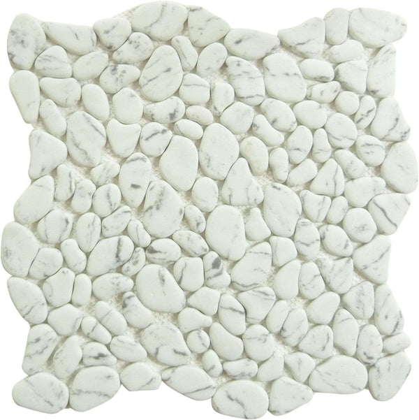Riverbed Bubbling Creek White Pebble Recycled Matte Glass Tile RVB764