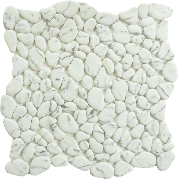 Riverbed Bubbling Creek White Pebble Recycled Matte Glass Tile Euro Glass