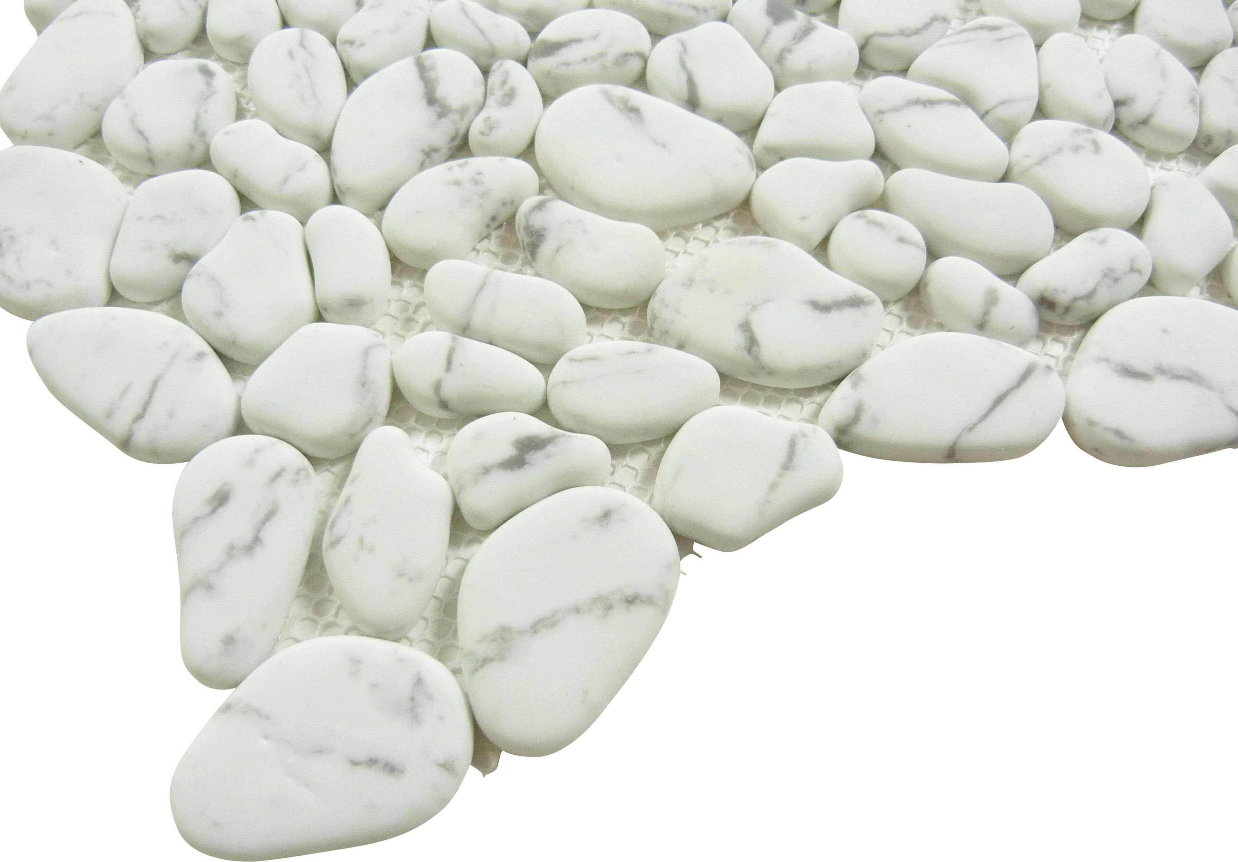 Riverbed Bubbling Creek White Pebble Recycled Matte Glass Tile RVB764
