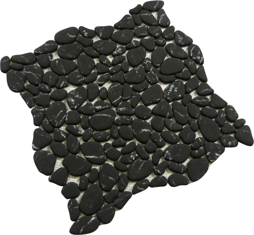Riverbed Tributary Black Pebble Recycled Matte Glass Tile RVB763
