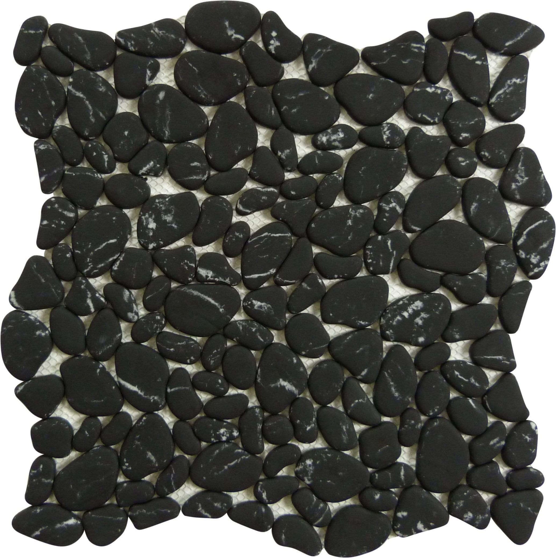 Riverbed Tributary Black Pebble Recycled Matte Glass Tile Euro Glass