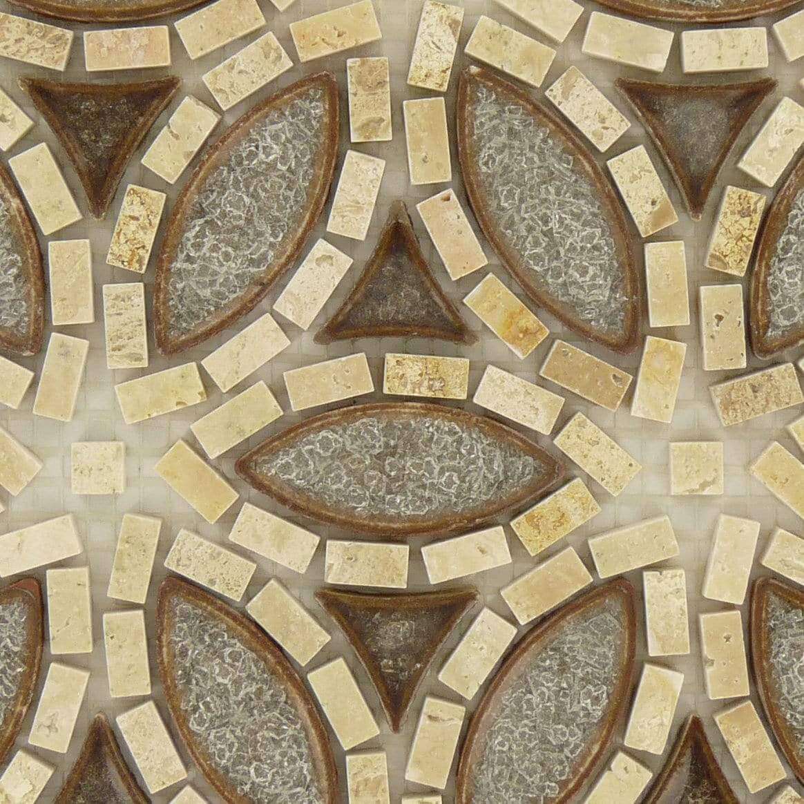 Roman Bloom Flower Beige Glossy Glass & Stone Tile Euro Glass