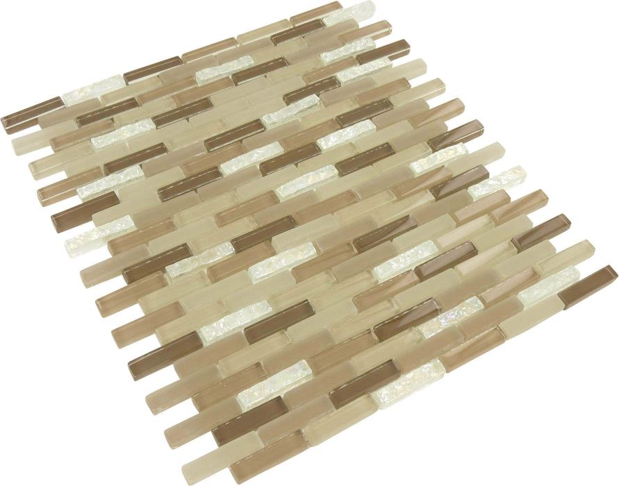 Jewel Sandy Beach Beige Uniform Brick Glossy/Frosted and Iridescent Glass Tile Euro Glass