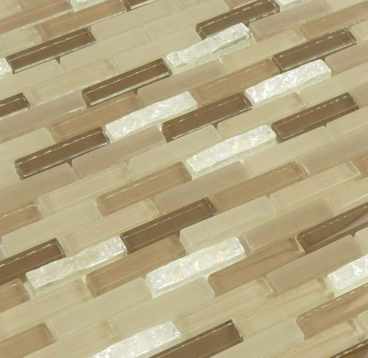 Jewel Sandy Beach Beige Uniform Brick Glossy/Frosted and Iridescent Glass Tile Euro Glass