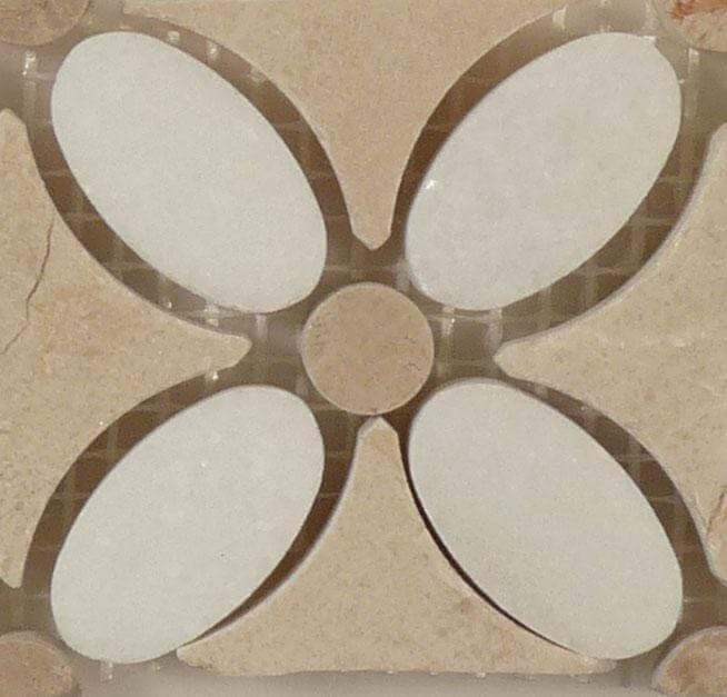 Thassos White, Emperador Light & Crema Marfil Border FS-730L Cream/Beige Flower Stone Polished Tile Euro Glass