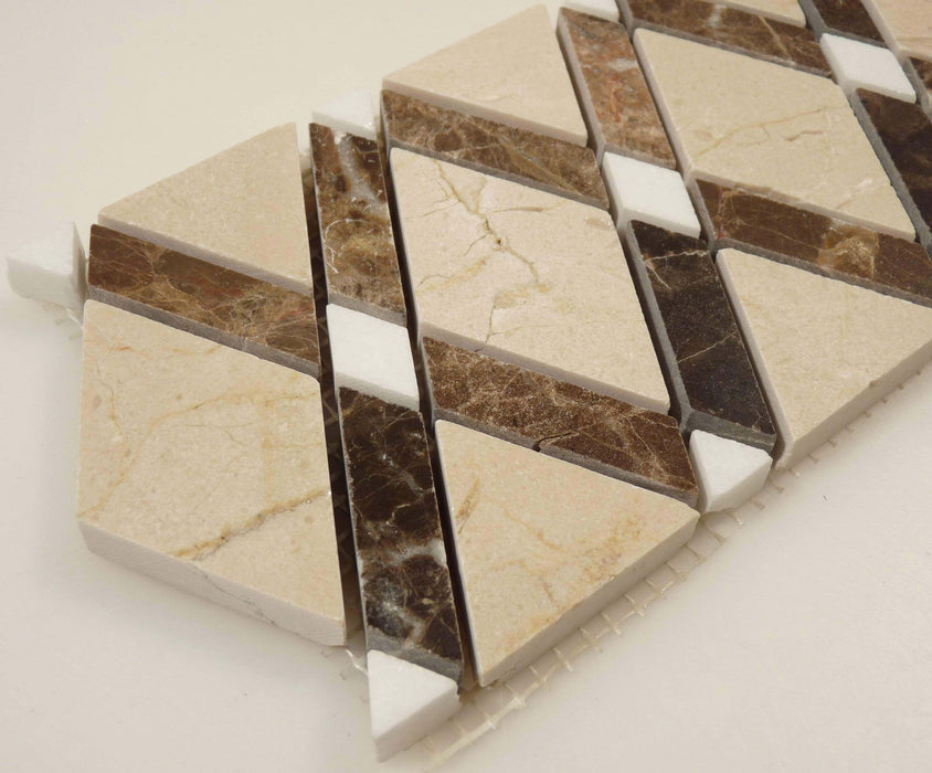 Crema Marfil & Emperador Dark Border DS-560L Cream/Beige Diamond Stone Polished Tile Euro Glass