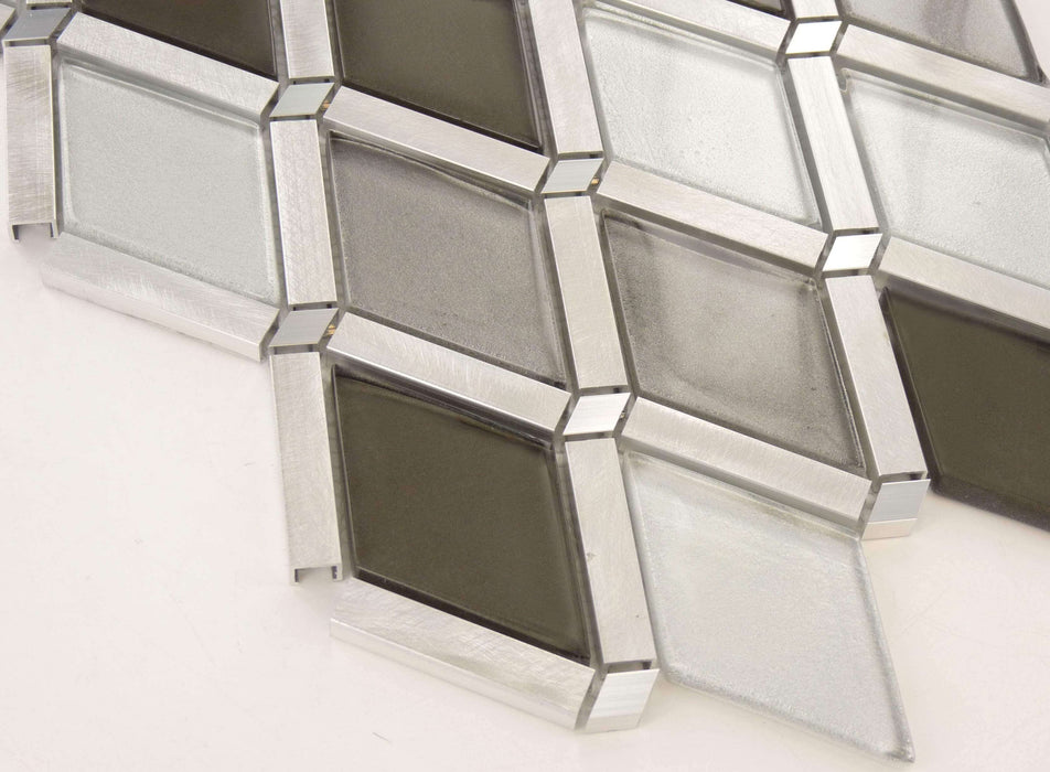 Silver Quill Diamond Silver Brushed Aluminum & Glass Tile Euro Glass