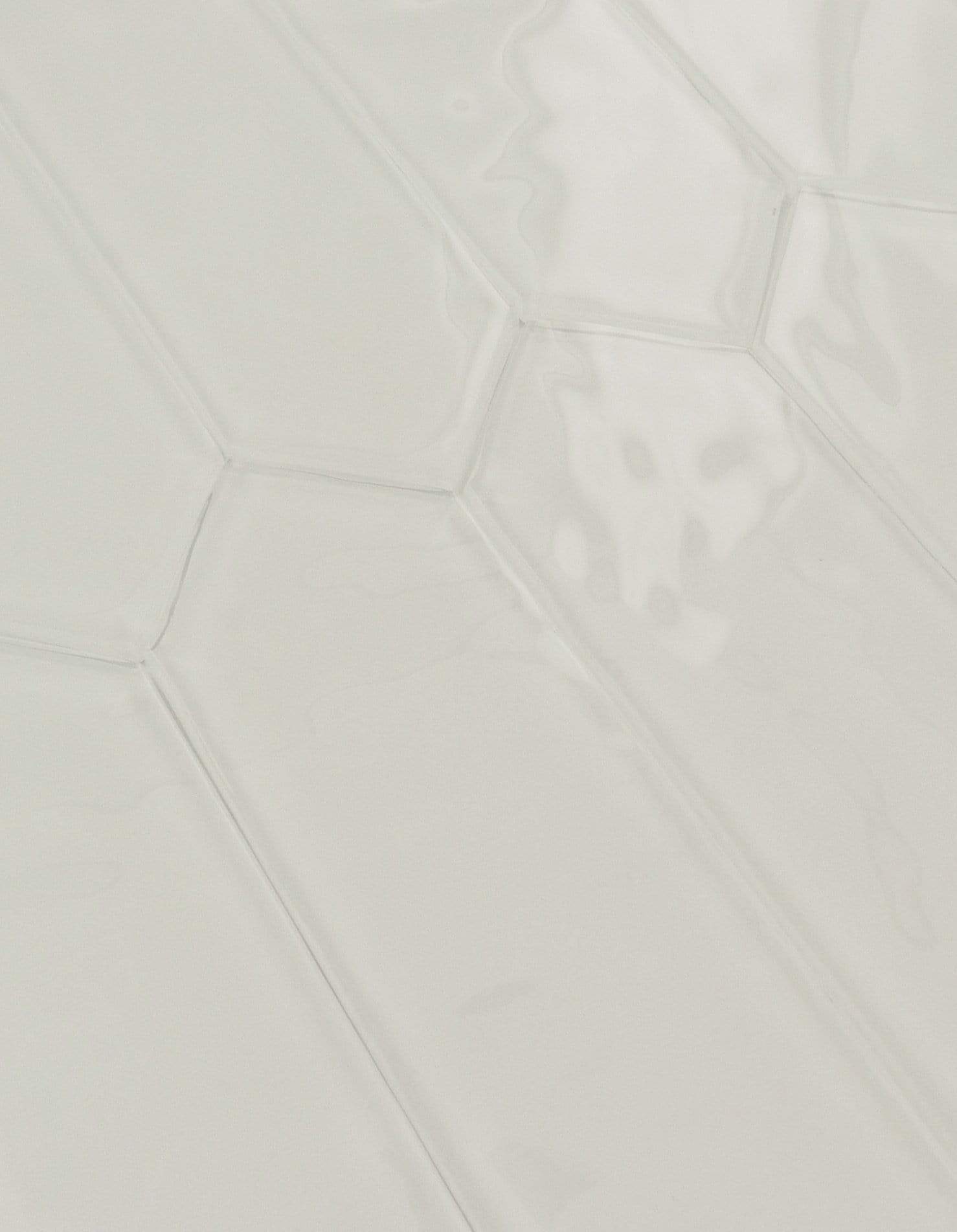 Snowy Owl White 3" x 10" Elongated Hexagon Rippled Glossy Glass Tile Euro Glass