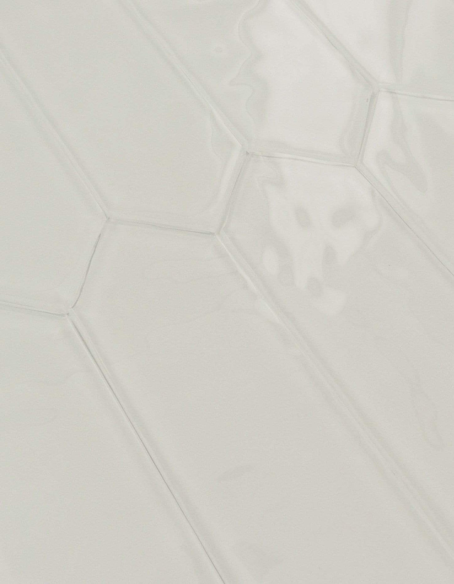 Snowy Owl White 3" x 10" Elongated Hexagon Rippled Glossy Glass Tile Euro Glass