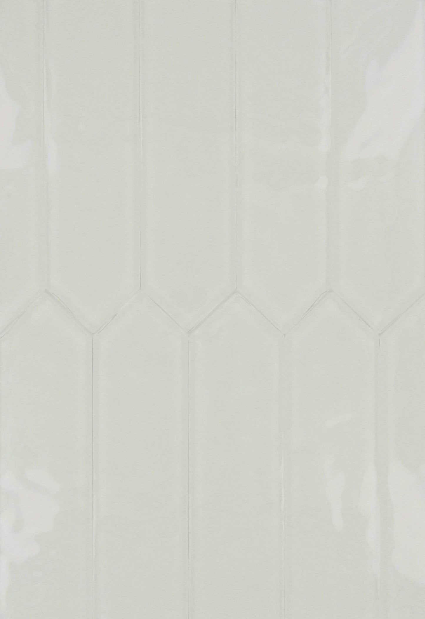 Snowy Owl White 3" x 10" Elongated Hexagon Rippled Glossy Glass Tile Euro Glass