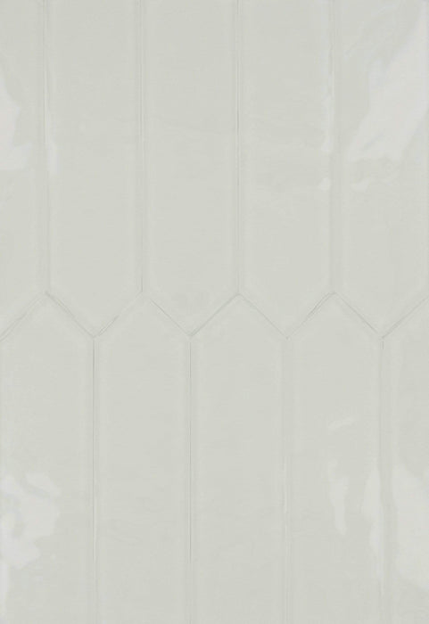 Snowy Owl White 3" x 10" Elongated Hexagon Rippled Glossy Glass Tile Euro Glass